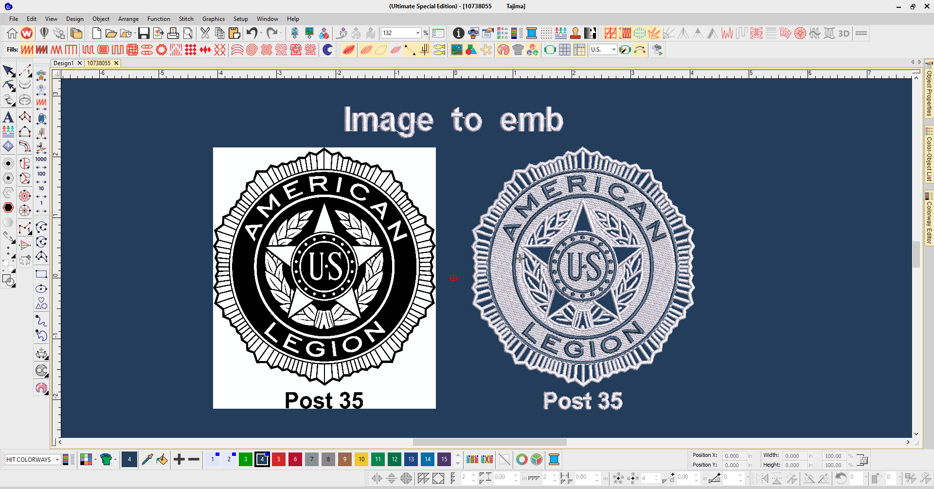 Pulse Embroidery Software Workspace